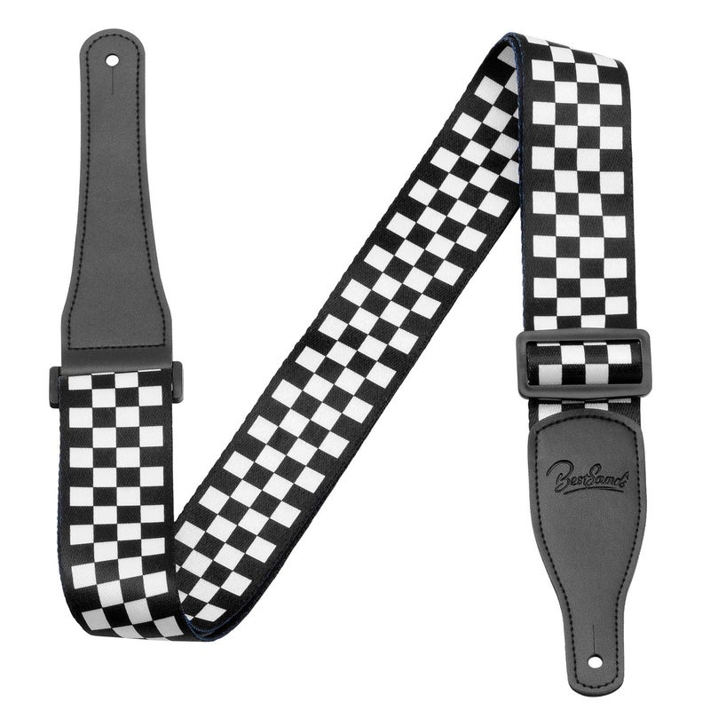 BestSounds Guitar Strap, Bass Guitar Strap, Electric and Acoustic Guitar Straps - Durable Nylon Checkered Guitar Shoulder Strap with Leather Ends (Black and White Checkered) - Image 5